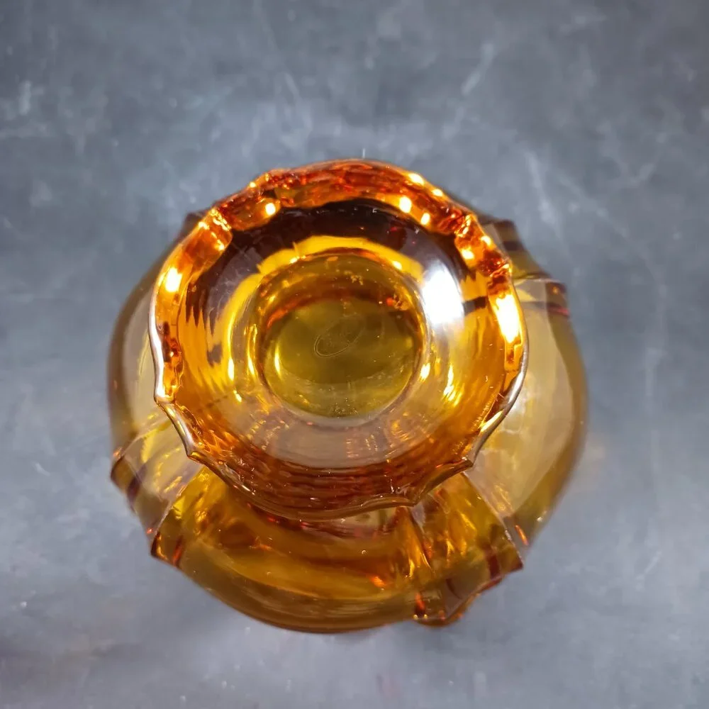 Fenton 1960's Art Glass Ruffled Rose Bowl Vase in Colonial Amber